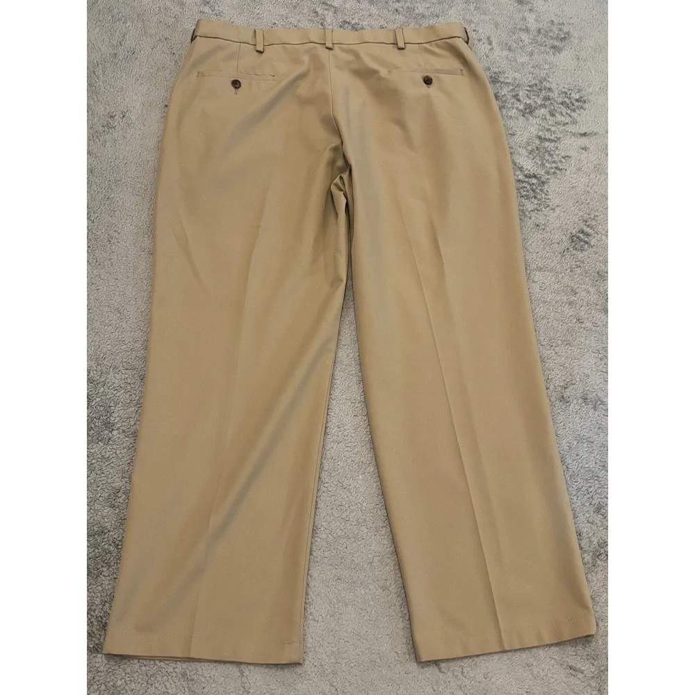 Haggar Cool 18 Pro Pants Mens 40x30 Classic Fit Beige Golf Performance Slacks